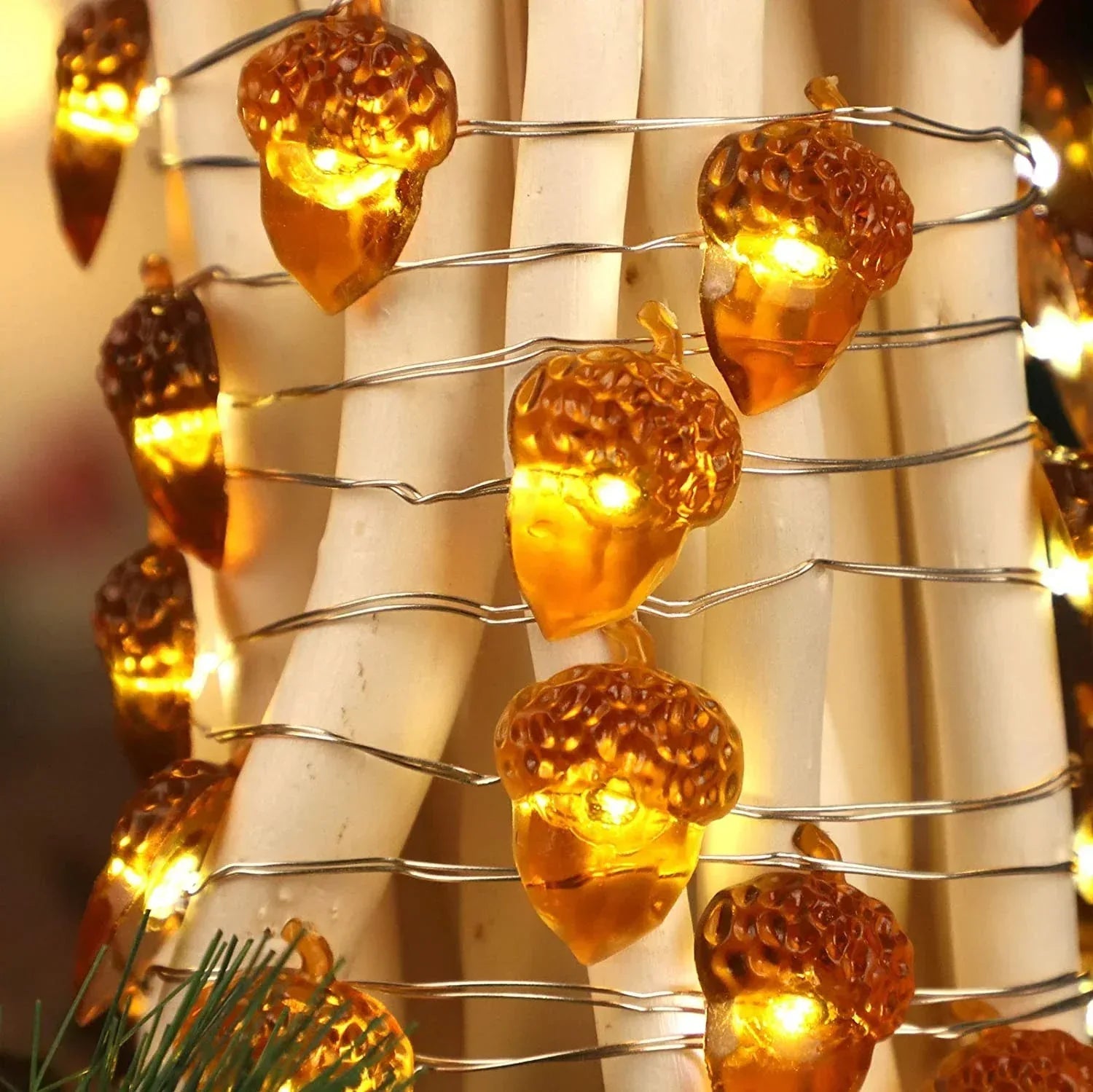 Pinecone fairy string lights with warm LEDs for indoor seasonal decor, battery operated, 10 ft, 30 LED