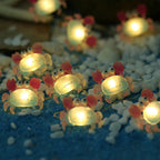 Crab fairy string lights with warm LEDs for indoor bedroom decor, battery operated, 10 ft, 30 LED