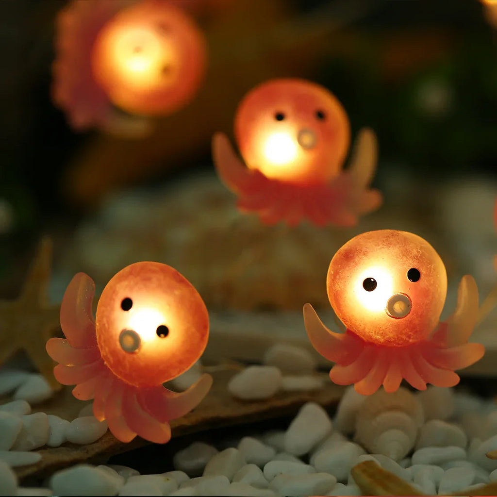 Octopus fairy string lights with warm LEDs for indoor bedroom decor, battery operated, 10 ft, 30 LED