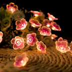 Cherry Blossom fairy string lights with warm LEDs for indoor room decor, battery operated, 10 ft, 30 LED