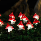 Red Mushroom fairy string lights with warm LEDs for indoor room decor, battery operated, 10 ft, 30 LED