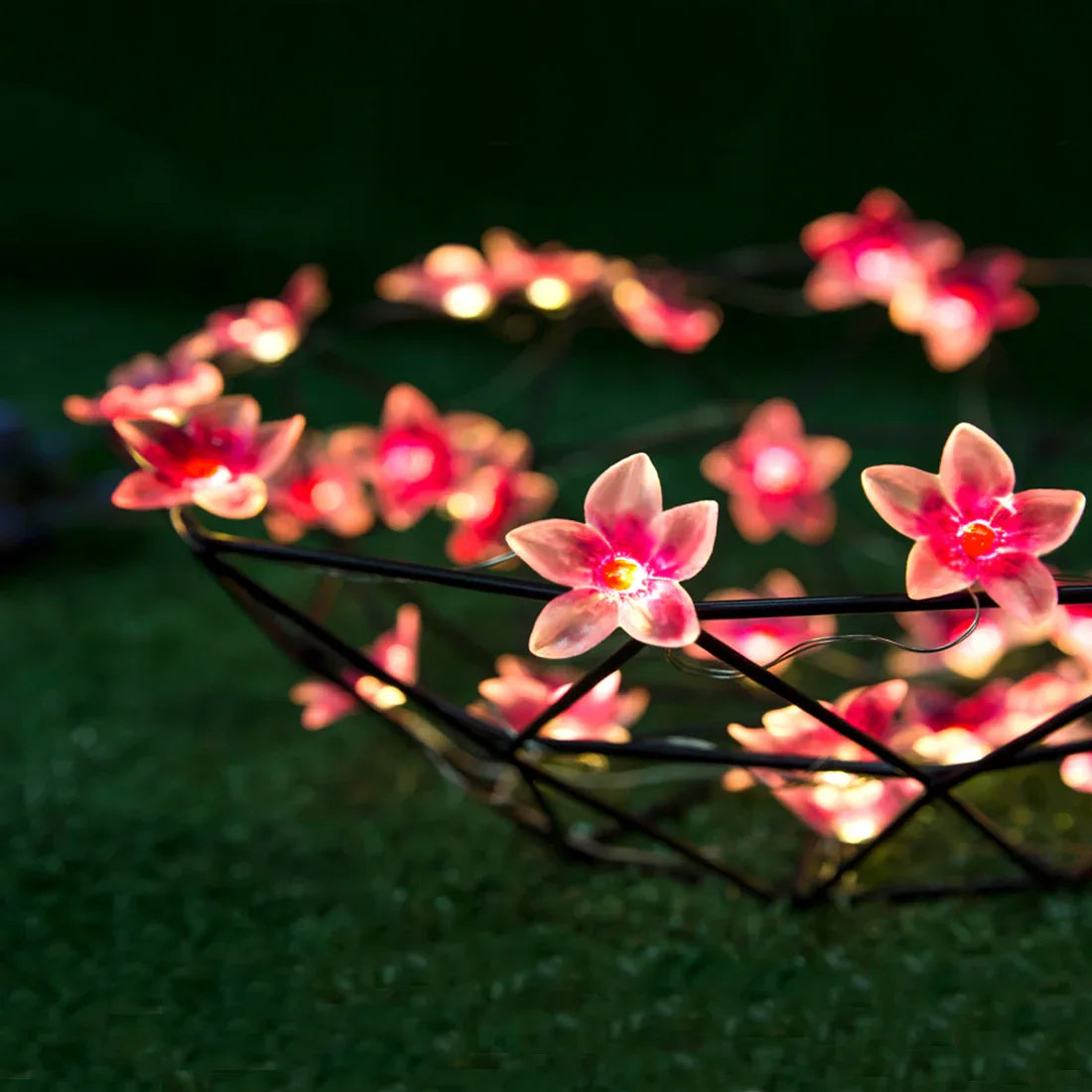 Pink Flower fairy string lights with warm LEDs for indoor room decor, battery operated, 10 ft, 30 LED