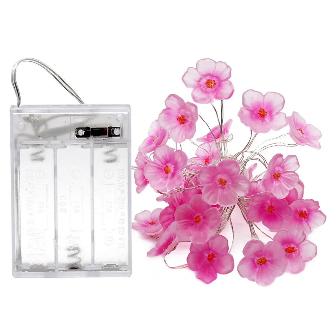 Cherry Blossom fairy string lights with warm LEDs for indoor room decor, battery operated, 10 ft, 30 LED